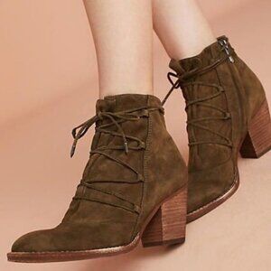 Sam Edelman 9 MILLARD Moss Green Suede Heeled‎ Lace Up Booties Ankle Boots